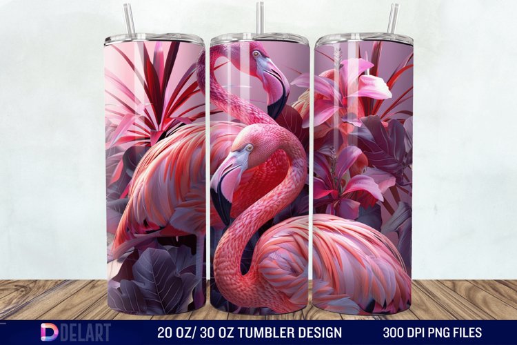 3D Pink Flamingo Flowers Tumbler Wrap example image 1