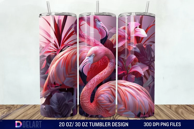 3D Pink Flamingo Flowers Tumbler Wrap