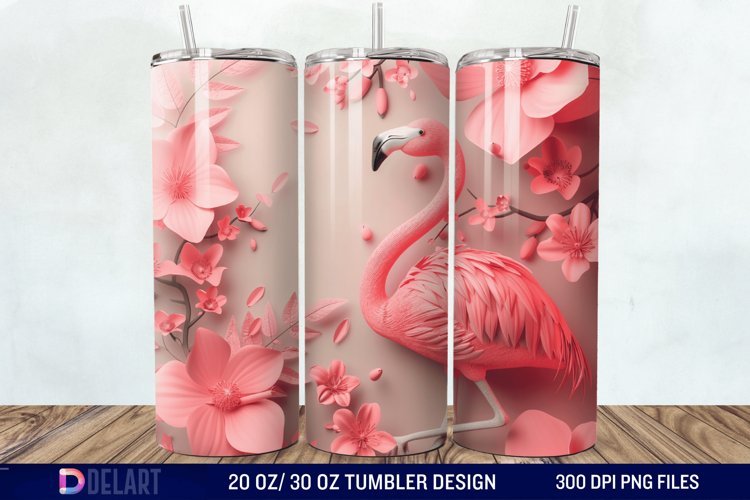 3D Pink Flamingo Flowers Tumbler Wrap example image 1