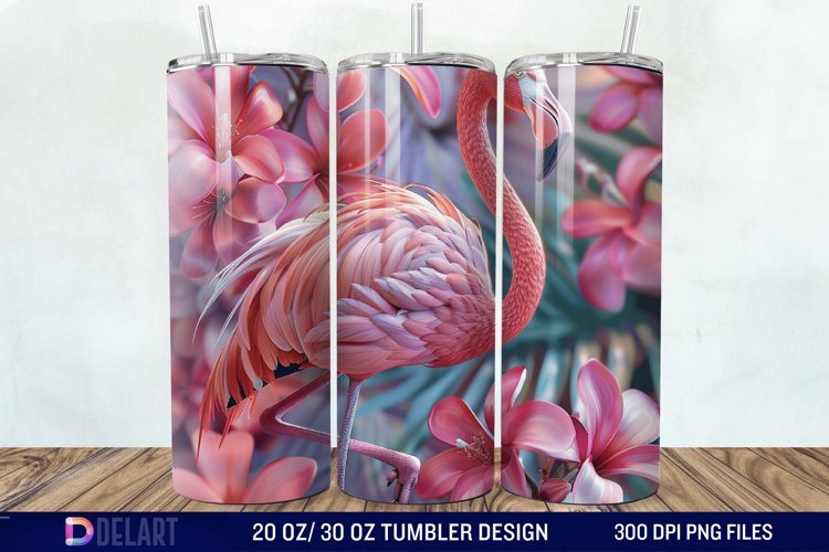 3D Pink Flamingo Flowers Tumbler Wrap