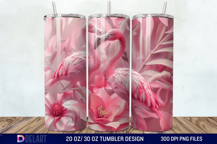 3D Pink Flamingo Flowers Tumbler Wrap