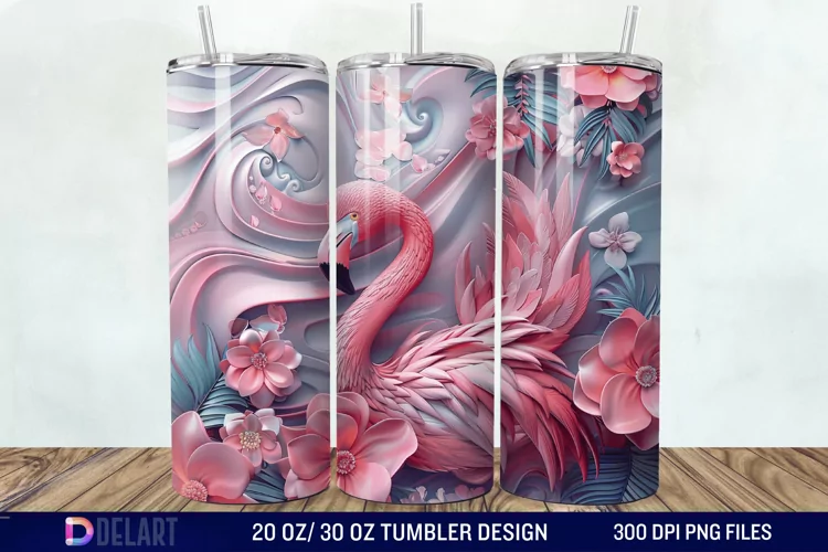 3D Pink Flamingo Flowers Tumbler Wrap
