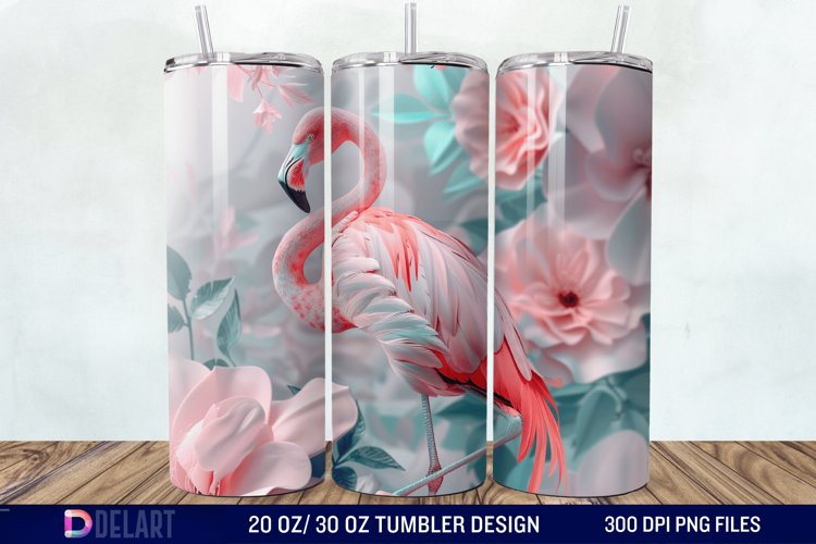 3D Pink Flamingo Flowers Tumbler Wrap