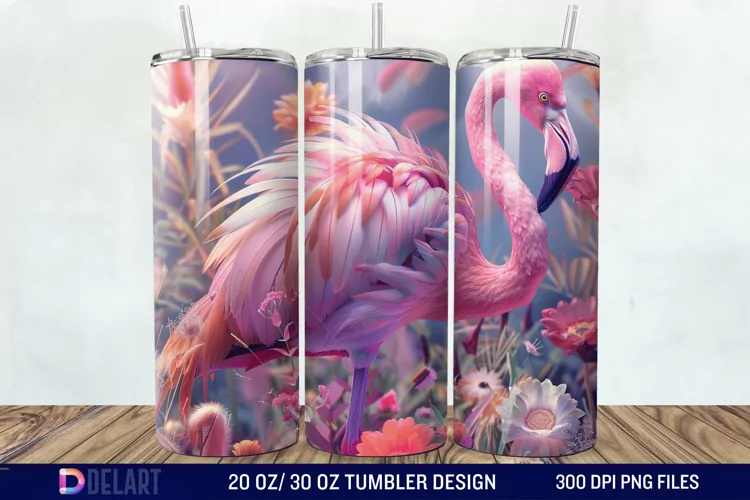 3D Pink Flamingo Flowers Tumbler Wrap