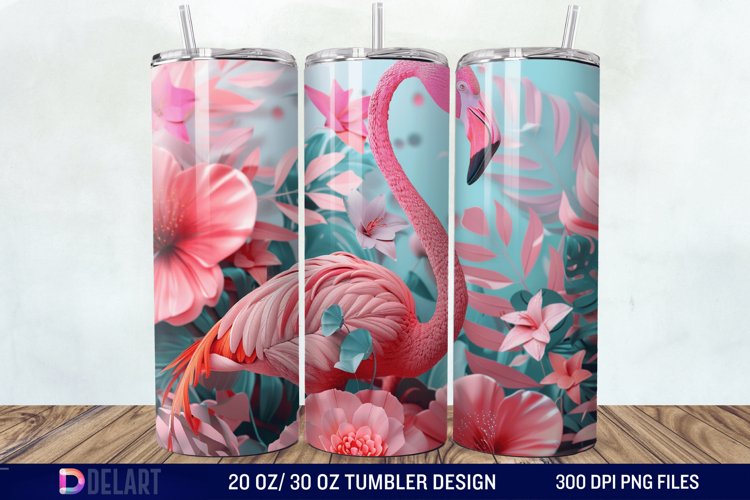 3D Pink Flamingo Flowers Tumbler Wrap