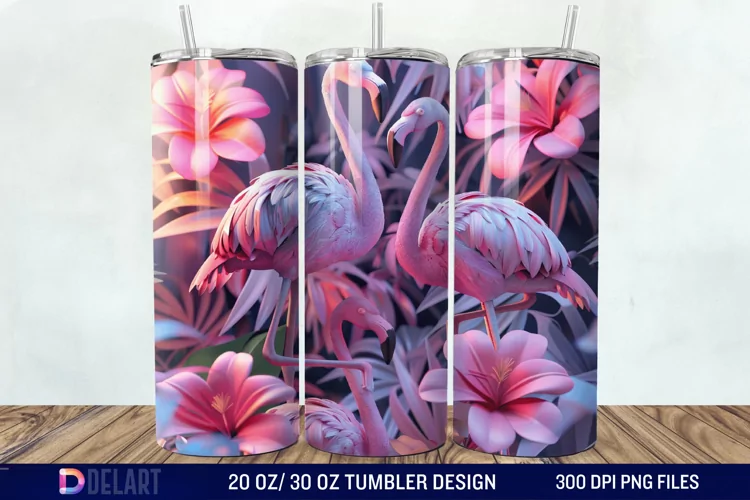 3D Pink Flamingo Flowers Tumbler Wrap