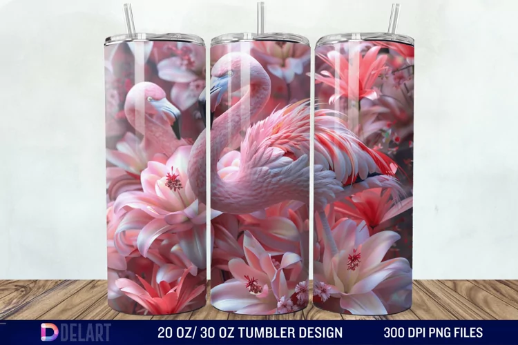 3D Pink Flamingo Flowers Tumbler Wrap