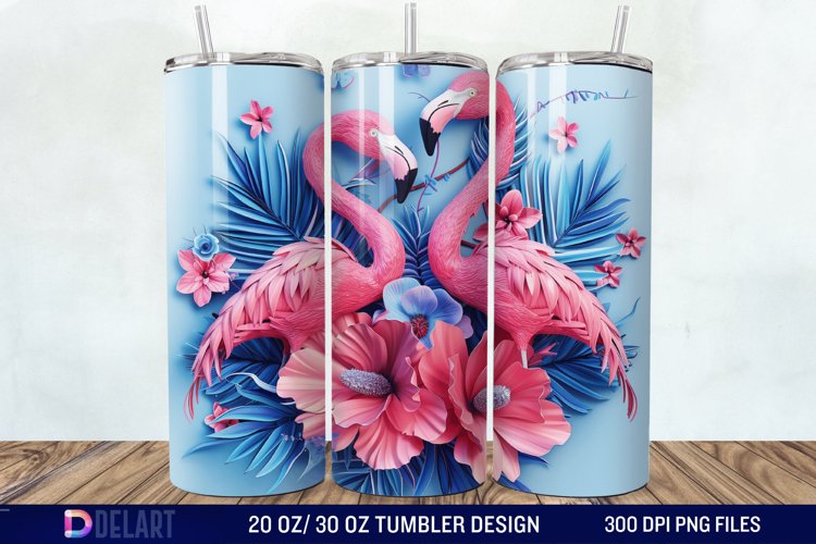 3D Pink Flamingo Flowers Tumbler Wrap