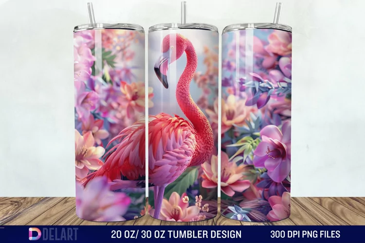 3D Pink Flamingo Flowers Tumbler Wrap