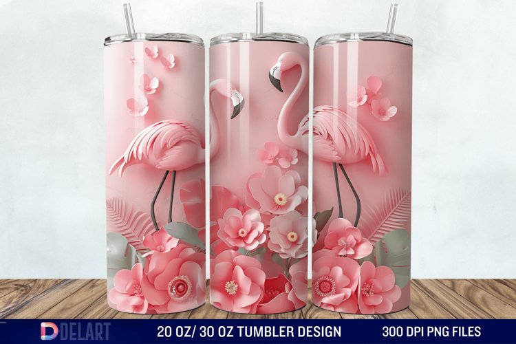 3D Pink Flamingo Flowers Tumbler Wrap