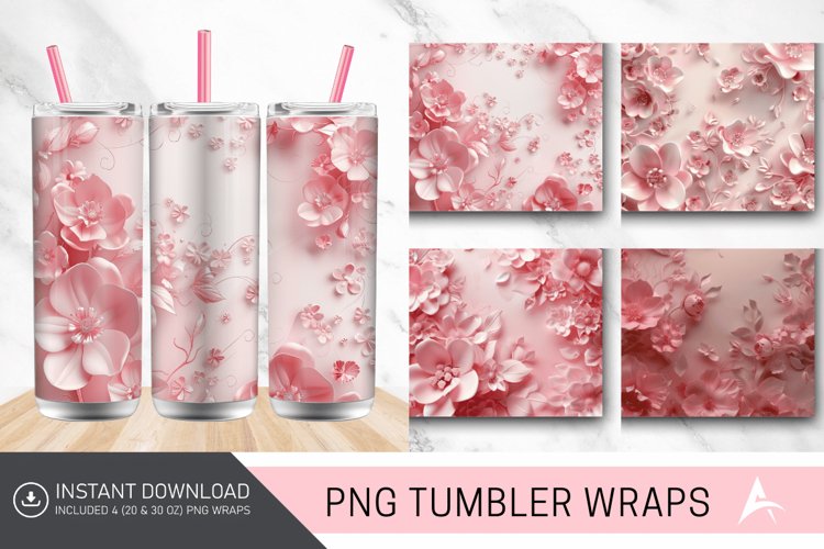 3D Pink Floral Tumbler Wrap