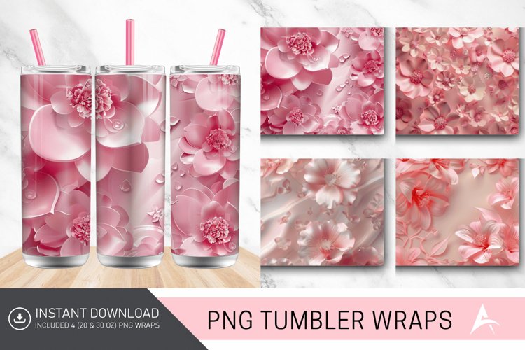 3D Pink Floral Tumbler Wrap
