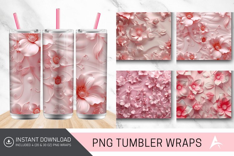 3D Pink Floral Tumbler Wrap