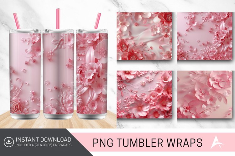 3D Pink Floral Tumbler Wrap
