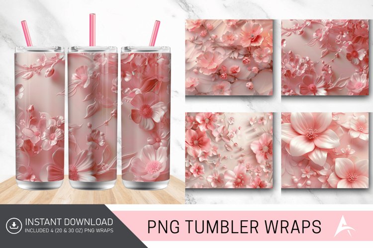 3D Pink Floral Tumbler Wrap