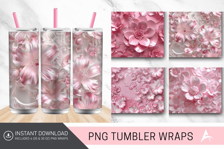 3D Pink Floral Tumbler Wrap