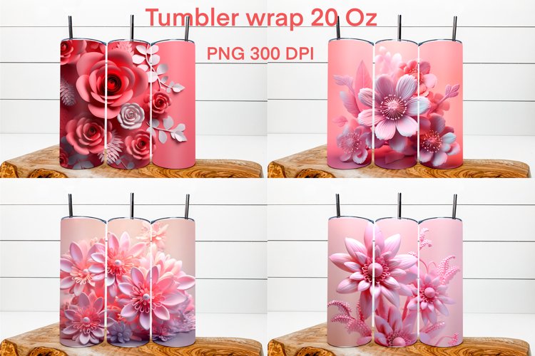3d pink flower sublimation tumbler | 3d flower illustration