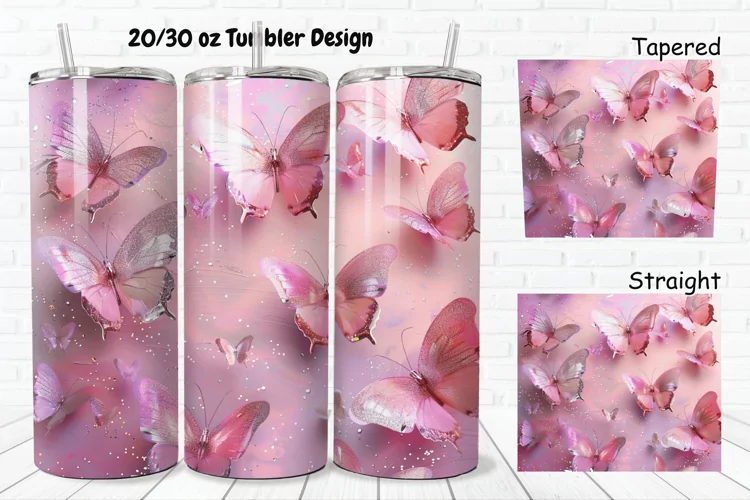 3D Pink Glitter Butterflies 20/30oz Skinny Tumbler