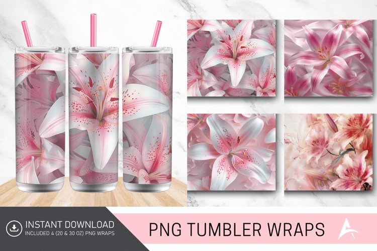 3D Pink Lilies Flower Tumbler Wrap example image 1
