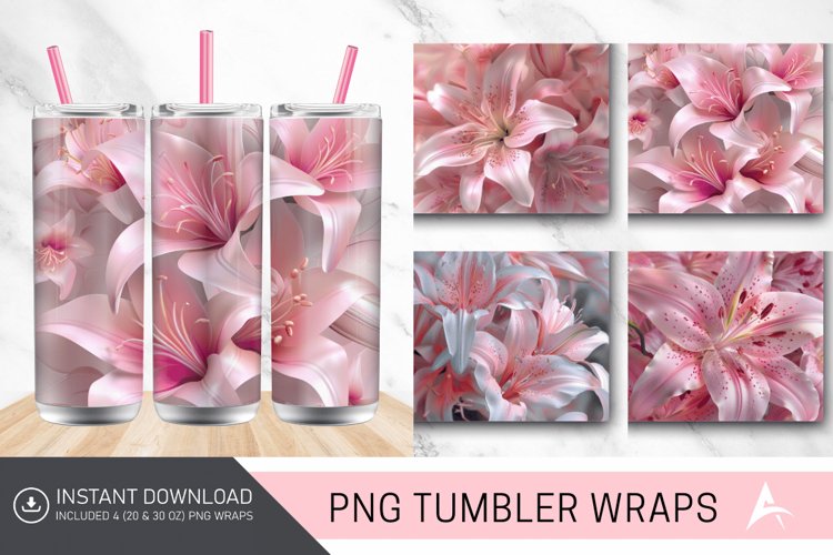 3D Pink Lilies Flower Tumbler Wrap example image 1