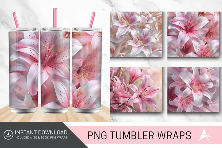 3D Pink Lilies Flowers Tumbler Wrap
