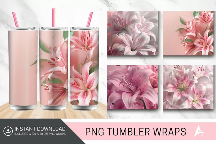 3D Pink Lilies Flowers Tumbler Wrap