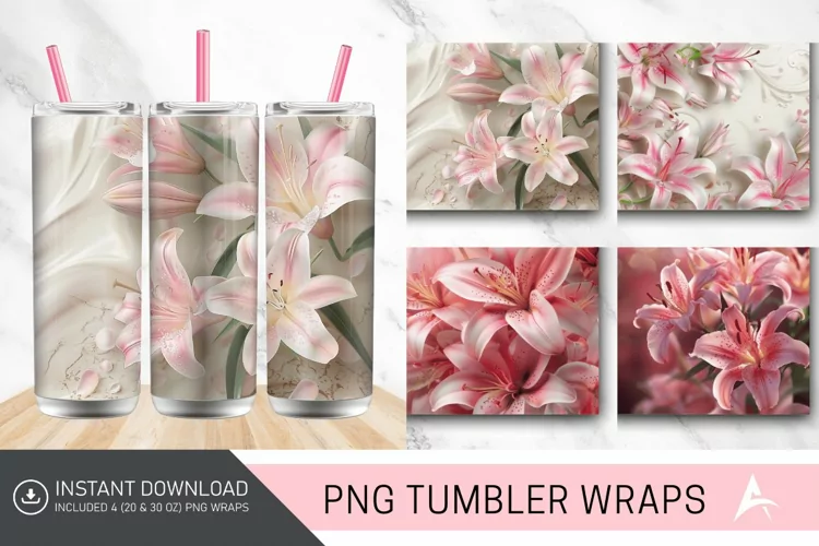3D Pink Lilies Flowers Tumbler Wrap