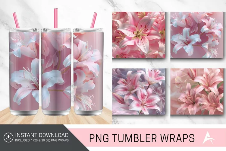 3D Pink Lilies Flowers Tumbler Wrap