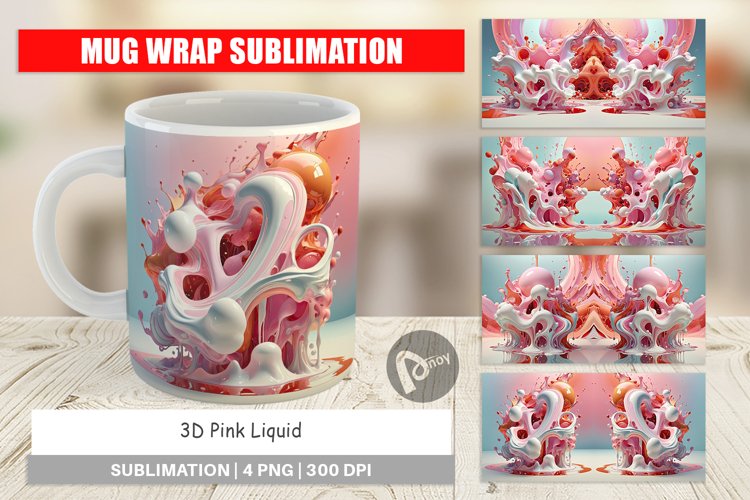 Mug Wrap Design 3D Pink Liquid