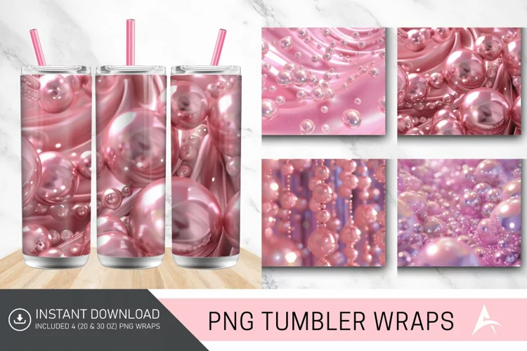 3D Pink Pearls Tumbler Wrap