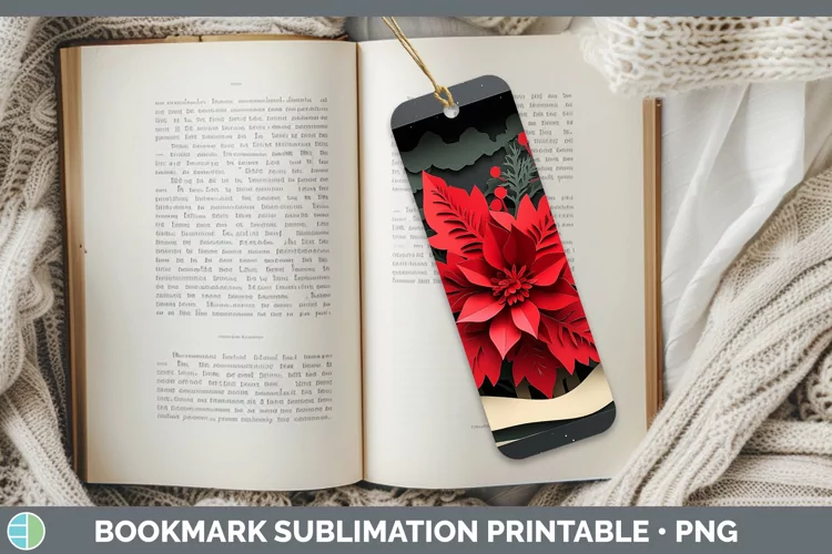 3D Poinsettia Bookmark Sublimation Printable Designs