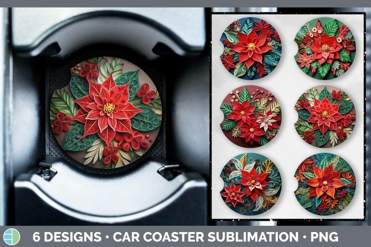 Bundle of six Watercolor Christmas Car Coaster designs.