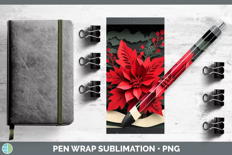 3D Poinsettia Pen Wrap Sublimation Pen Designs