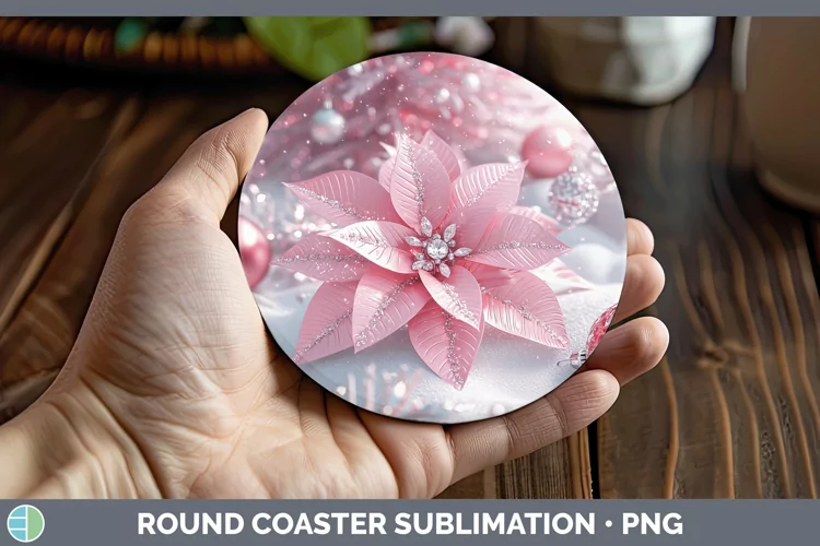 3D Poinsettia Round Coaster Sublimation Coaster Designs