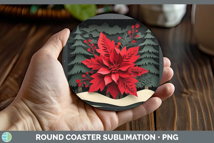 3D Poinsettia Round Coaster Sublimation Coaster Designs