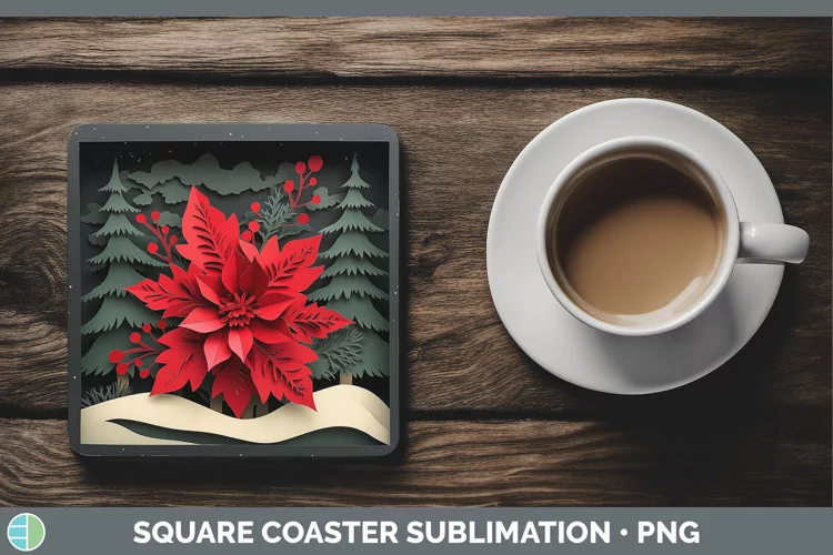 3D Poinsettia Square Coaster Sublimation Coaster Designs