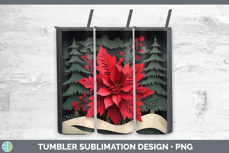 3D Poinsettia Tumbler Sublimation 20 oz Skinny Tumbler Desig