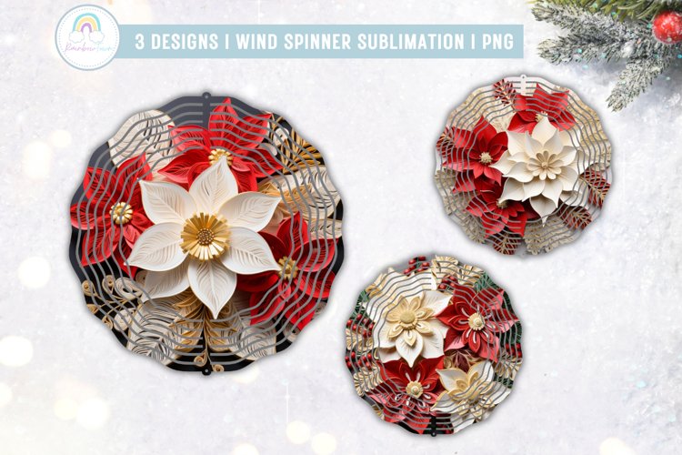 3D Poinsettia Wind Spinner Sublimation Designs example image 1
