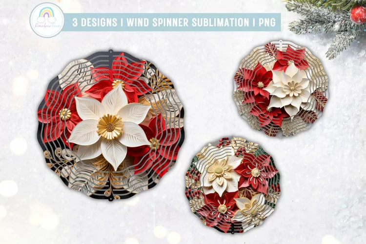 3D Poinsettia Wind Spinner Sublimation Designs