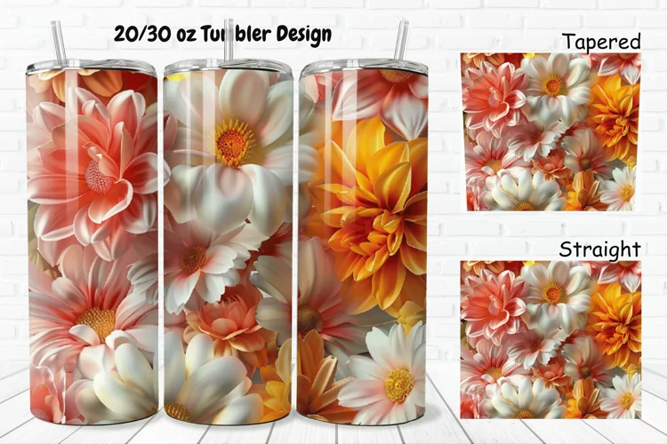 3D Pretty Flowers 20/30oz Skinny Tumbler