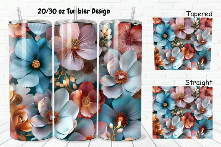 3D Pretty Flowers 20/30oz Skinny Tumbler