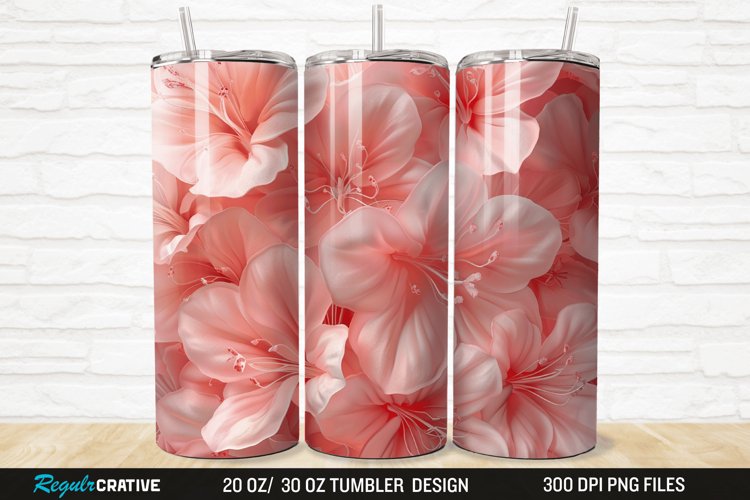 3D Pretty Pink Azalea Flower 20/30oz Skinny Tumbler example image 1