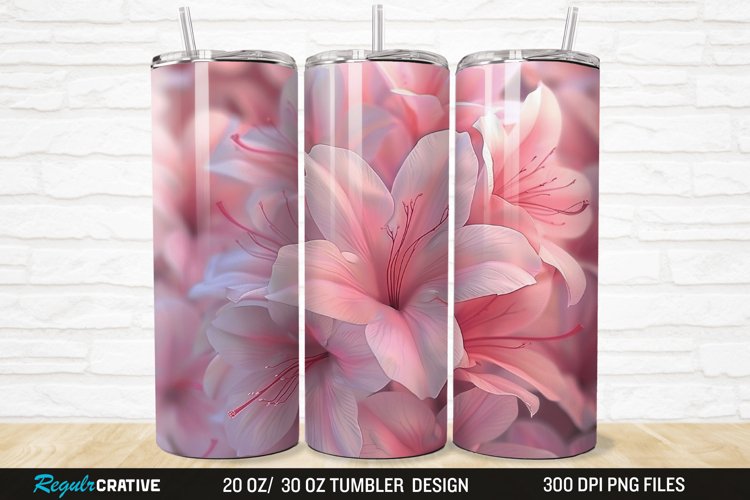 3D Pretty Pink Azalea Flower 20/30oz Skinny Tumbler example image 1