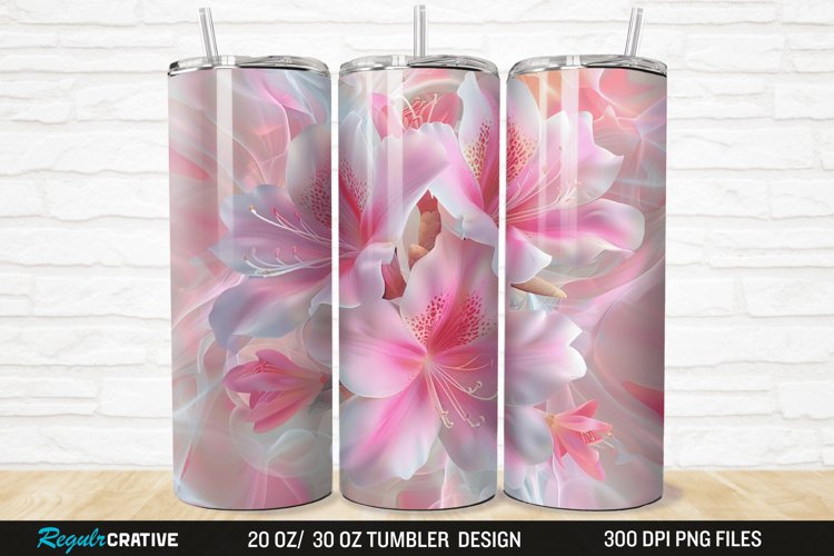 3D Pretty Pink Azalea Flower 20/30oz Skinny Tumbler example image 1