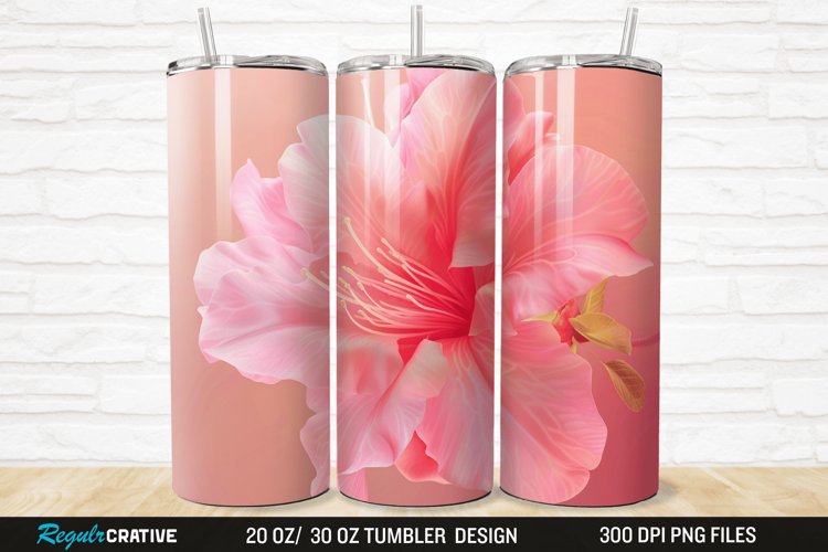 3D Pretty Pink Azalea Flower 20/30oz Skinny Tumbler example image 1