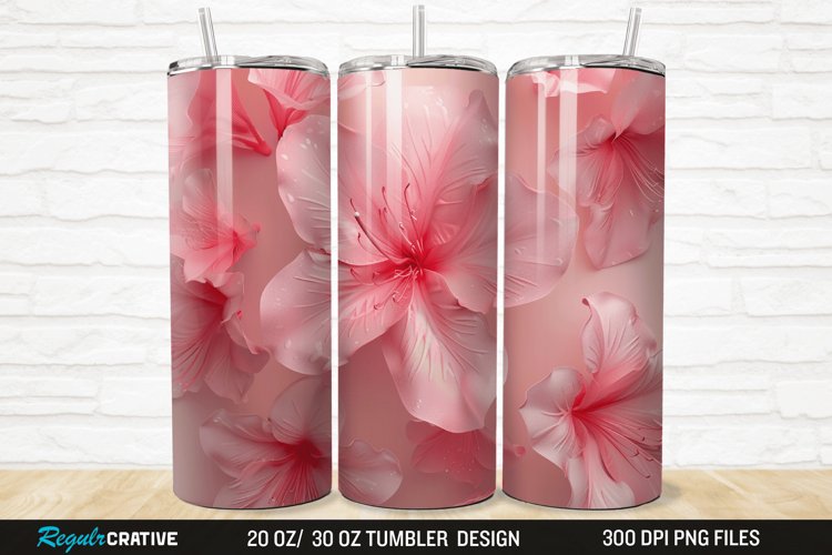 3D Pretty Pink Azalea Flower 20/30oz Skinny Tumbler example image 1