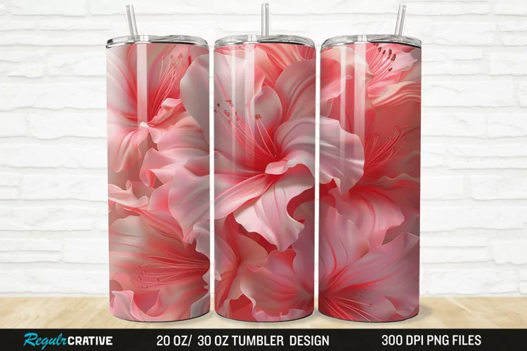 3D Pretty Pink Azalea Flower 20/30oz Skinny Tumbler