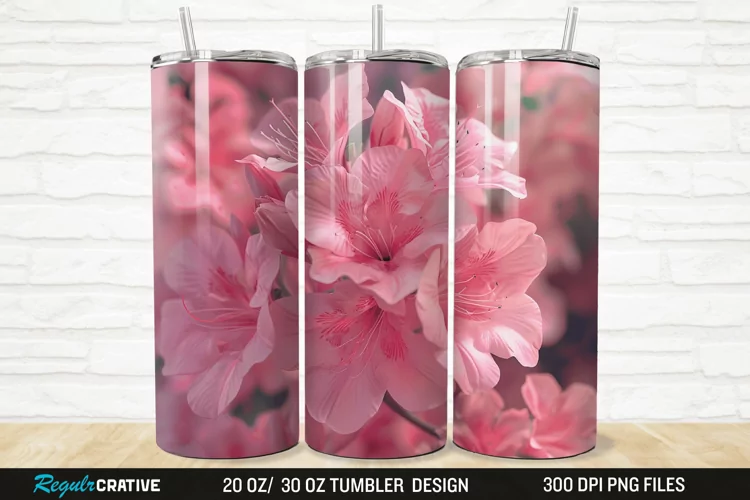 3D Pretty Pink Azalea Flower 20/30oz Skinny Tumbler