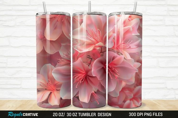 3D Pretty Pink Azalea Flower 20/30oz Skinny Tumbler
