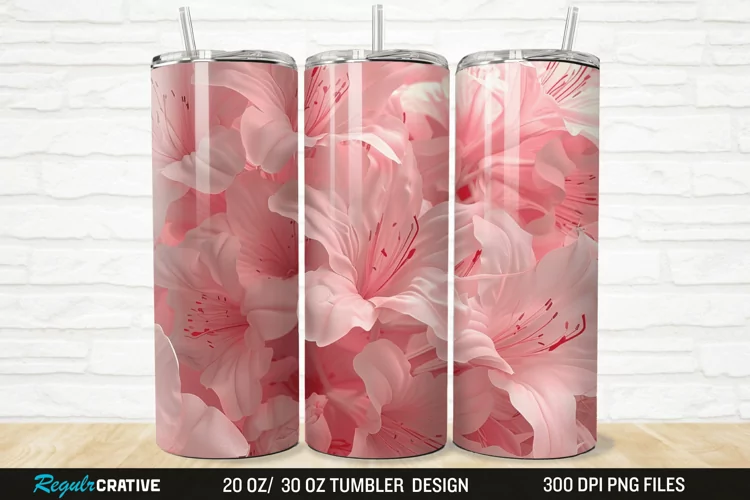 3D Pretty Pink Azalea Flower 20/30oz Skinny Tumbler